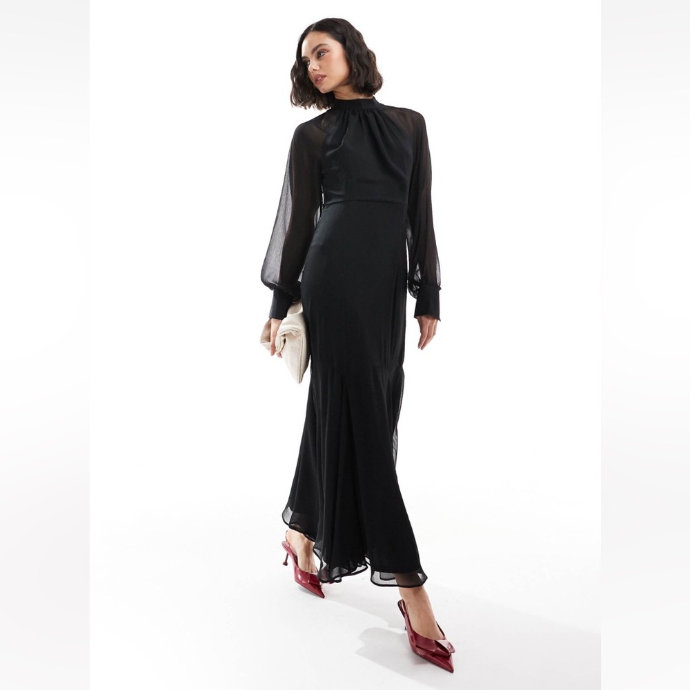 Brand New ASOS DESIGN high neck maxi dress with flare hem in black